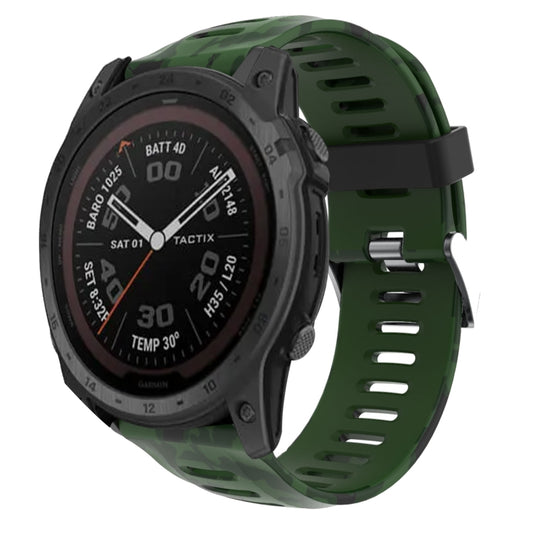 For Garmin Tactix 7 Pro 26mm Camouflage Printed Silicone Watch Band(Army Green+Army Camouflage) -  by PMC Jewellery | Online Shopping South Africa | PMC Jewellery