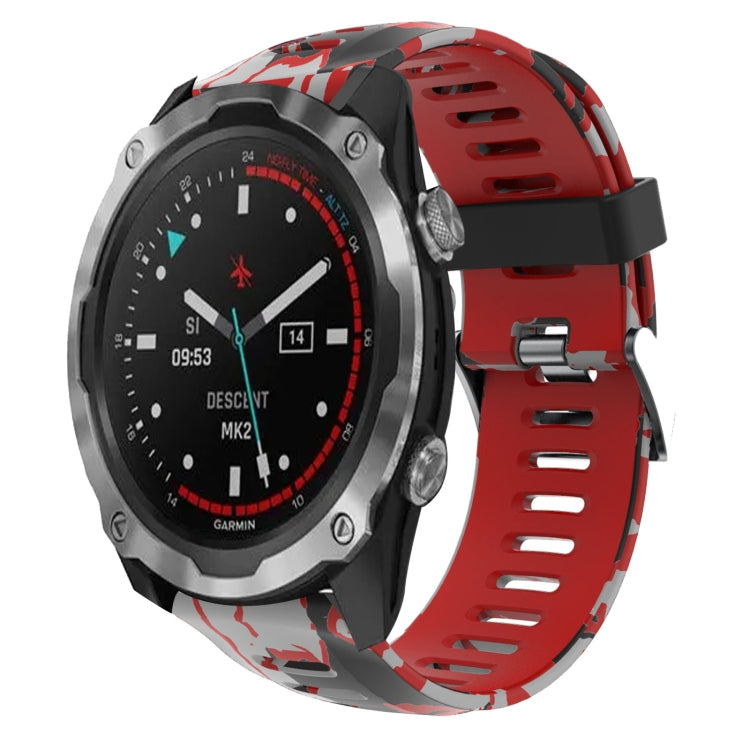 For Garmin Descent MK 2 26mm Camouflage Printed Silicone Watch Band(Red+Army Camouflage) -  by PMC Jewellery | Online Shopping South Africa | PMC Jewellery