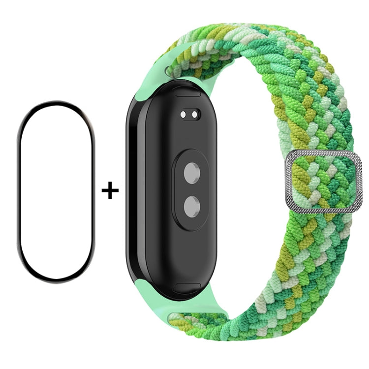 For Xiaomi Mi Band 8 ENKAY Hat-Prince 2 in 1 Set Full Coverage Screen Protector + Elastic Braided Nylon Watch Band(Colorful Green) - Watch Bands by ENKAY | Online Shopping South Africa | PMC Jewellery | Buy Now Pay Later Mobicred