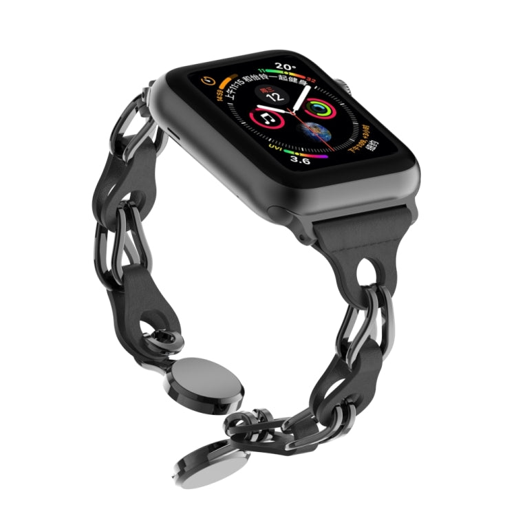 For Apple Watch 42mm Hollow Leather Chain Magnetic Buckle Watch Band(Black) - Watch Bands by PMC Jewellery | Online Shopping South Africa | PMC Jewellery