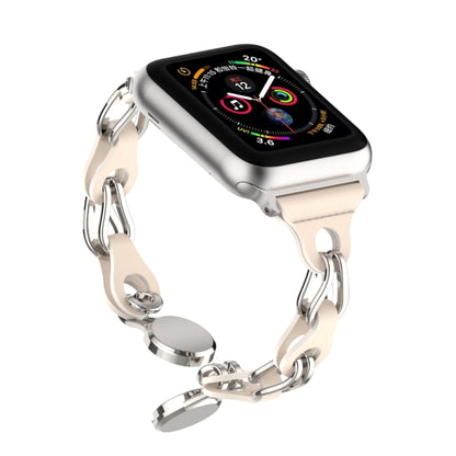 For Apple Watch 3 38mm Hollow Leather Chain Magnetic Buckle Watch Band(Starlight Color) - Watch Bands by PMC Jewellery | Online Shopping South Africa | PMC Jewellery