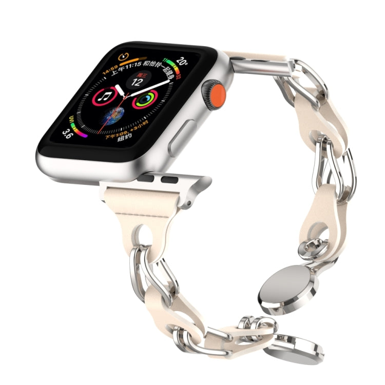 For Apple Watch 3 38mm Hollow Leather Chain Magnetic Buckle Watch Band(Starlight Color) - Watch Bands by PMC Jewellery | Online Shopping South Africa | PMC Jewellery