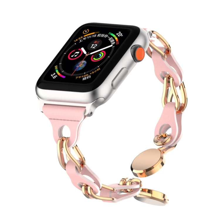 For Apple Watch 4 44mm Hollow Leather Chain Magnetic Buckle Watch Band(Pink) - Watch Bands by PMC Jewellery | Online Shopping South Africa | PMC Jewellery