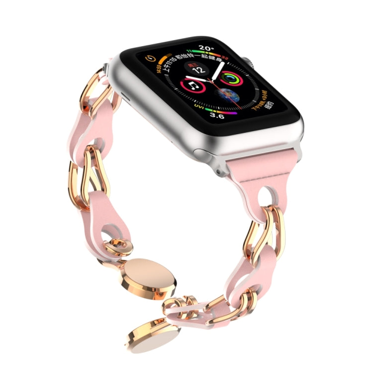 For Apple Watch 8 41mm Hollow Leather Chain Magnetic Buckle Watch Band(Pink) - Watch Bands by PMC Jewellery | Online Shopping South Africa | PMC Jewellery