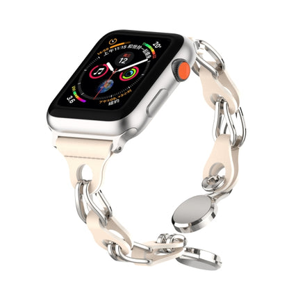 For Apple Watch 8 41mm Hollow Leather Chain Magnetic Buckle Watch Band(Starlight Color) - Watch Bands by PMC Jewellery | Online Shopping South Africa | PMC Jewellery