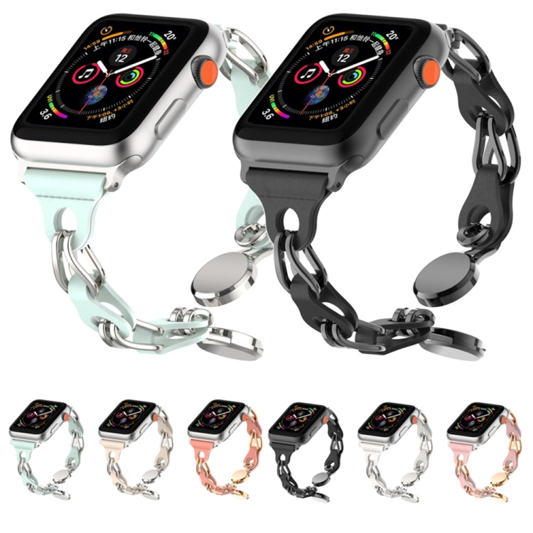 For Apple Watch 5 40mm Hollow Leather Chain Magnetic Buckle Watch Band(White) - Watch Bands by PMC Jewellery | Online Shopping South Africa | PMC Jewellery