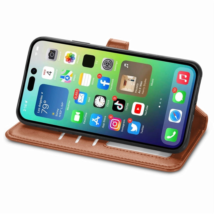 For iPhone 15 Retro Solid Color Buckle Leather Phone Case(Brown) - iPhone 15 Cases by PMC Jewellery | Online Shopping South Africa | PMC Jewellery