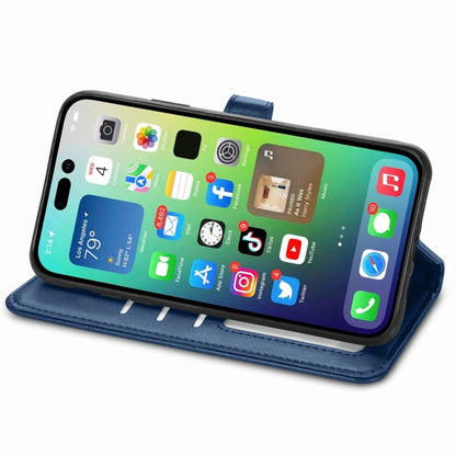 For  iPhone 15 Pro Retro Solid Color Buckle Leather Phone Case(Blue) - iPhone 15 Pro Cases by PMC Jewellery | Online Shopping South Africa | PMC Jewellery