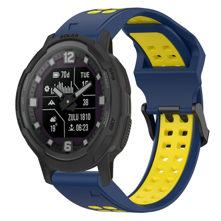 For Garmin Instinct Crossover Solar 22mm Two-Color Reverse Buckle Silicone Watch Band(Blue+Yellow) - Watch Bands by PMC Jewellery | Online Shopping South Africa | PMC Jewellery