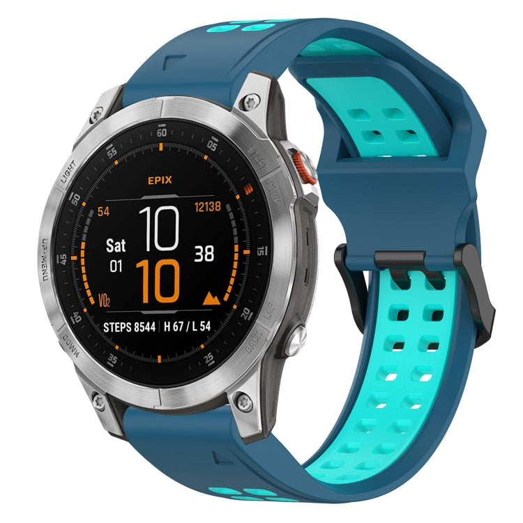 For Garmin Epix Gen 2 22mm Two-Color Reverse Buckle Silicone Watch Band(Blue+Teal) - Watch Bands by PMC Jewellery | Online Shopping South Africa | PMC Jewellery