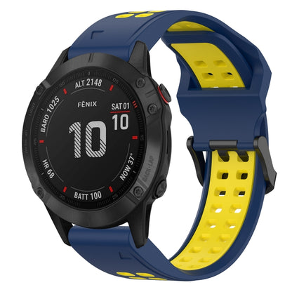 For Garmin Fenix 6 Pro 22mm Two-Color Reverse Buckle Silicone Watch Band(Blue+Yellow) - Watch Bands by PMC Jewellery | Online Shopping South Africa | PMC Jewellery