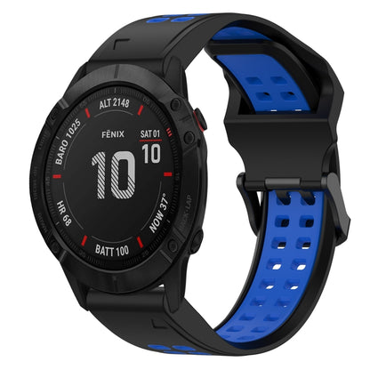 For Garmin Fenix 6X 26mm Two-Color Reverse Buckle Silicone Watch Band(Black+Blue) - Watch Bands by PMC Jewellery | Online Shopping South Africa | PMC Jewellery