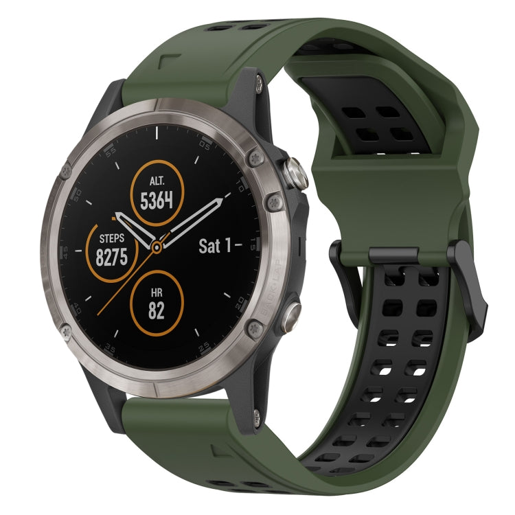 For Garmin Fenix 5X Plus 26mm Two-Color Reverse Buckle Silicone Watch Band(Army Green+Black) - Watch Bands by PMC Jewellery | Online Shopping South Africa | PMC Jewellery