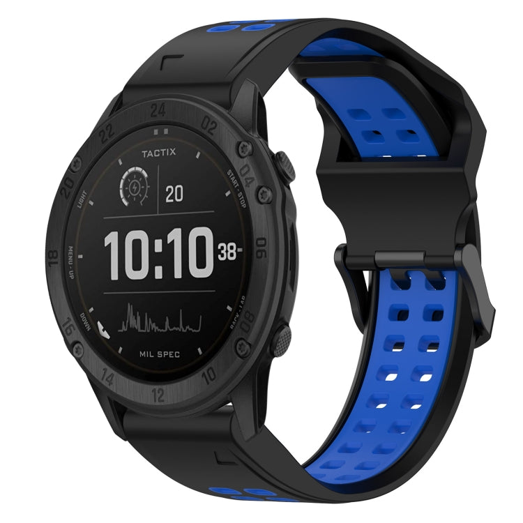 For Garmin Tactix Delta 26mm Two-Color Reverse Buckle Silicone Watch Band(Black+Blue) - Watch Bands by PMC Jewellery | Online Shopping South Africa | PMC Jewellery