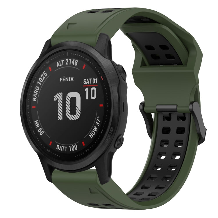 For Garmin Fenix 6S Pro 20mm Two-Color Reverse Buckle Silicone Watch Band(Army Green+Black) - Watch Bands by PMC Jewellery | Online Shopping South Africa | PMC Jewellery