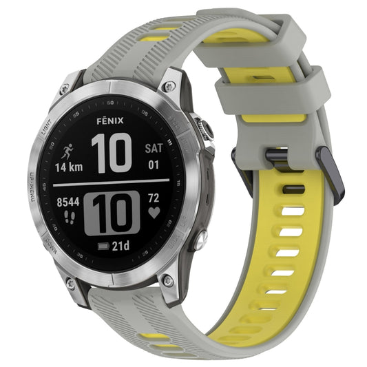 For Garmin Fenix 7 Sports Two-Color Silicone Watch Band(Grey+Yellow) - Watch Bands by PMC Jewellery | Online Shopping South Africa | PMC Jewellery