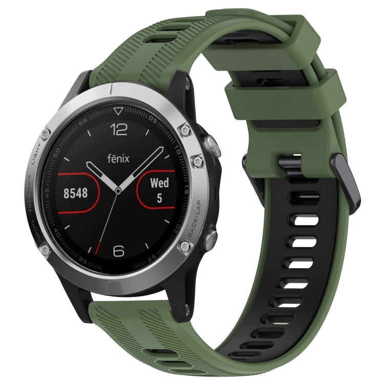 For Garmin Fenix 5 Sports Two-Color Silicone Watch Band(Army Green+Black) - Watch Bands by PMC Jewellery | Online Shopping South Africa | PMC Jewellery