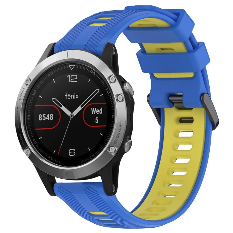 For Garmin Fenix 5 Sports Two-Color Silicone Watch Band(Blue+Yellow) - Watch Bands by PMC Jewellery | Online Shopping South Africa | PMC Jewellery