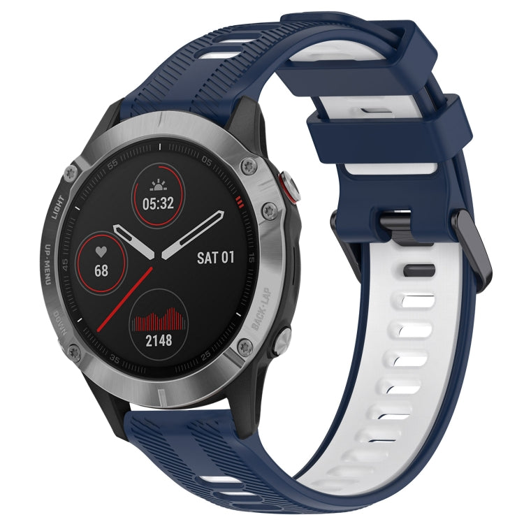 For Garmin Fenix 6 Solar Sports Two-Color Silicone Watch Band(Midnight Blue+White) - Watch Bands by PMC Jewellery | Online Shopping South Africa | PMC Jewellery