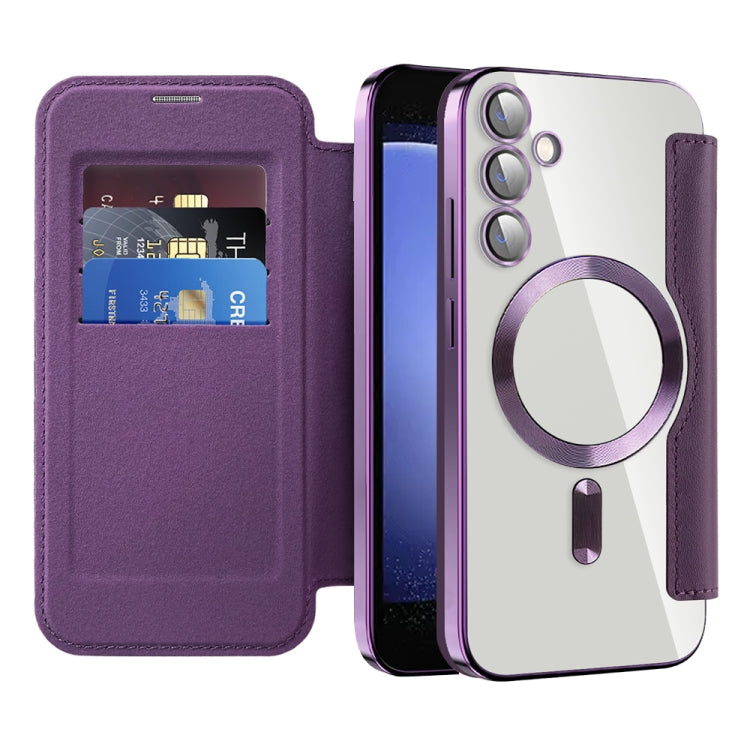 For Samsung Galaxy S23 FE 5G Shield Magsafe RFID Anti-theft Rhombus Leather Phone Case(Purple) - Galaxy S23 FE 5G Cases by PMC Jewellery | Online Shopping South Africa | PMC Jewellery