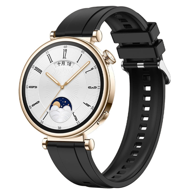 For Huawei Watch GT4 41mm Tire Pattern Silver Buckle Silicone Watch Band(Black) - Watch Bands by PMC Jewellery | Online Shopping South Africa | PMC Jewellery