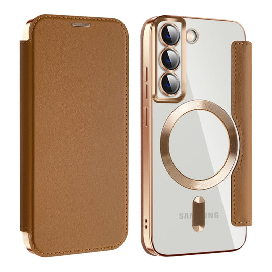 For Samsung Galaxy S22+ 5G MagSafe Magnetic RFID Anti-theft Leather Phone Case(Brown) - Galaxy S22 5G Cases by PMC Jewellery | Online Shopping South Africa | PMC Jewellery