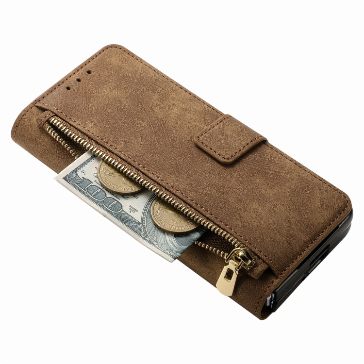 For Samsung Galaxy Z Fold5 5G Retro MagSafe Magnetic Zipper Wallet Leather Phone Case(Brown) - Galaxy Z Fold5 Cases by PMC Jewellery | Online Shopping South Africa | PMC Jewellery