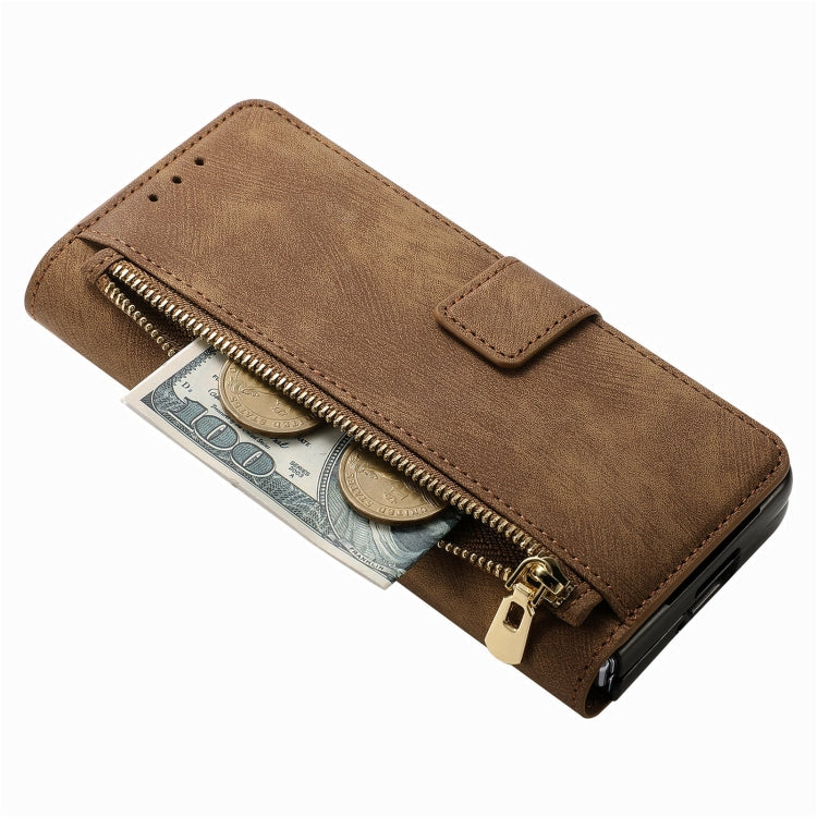 For Samsung Galaxy Z Fold4 Retro MagSafe Magnetic Zipper Wallet Leather Phone Case(Brown) - Galaxy Z Fold4 5G Cases by PMC Jewellery | Online Shopping South Africa | PMC Jewellery