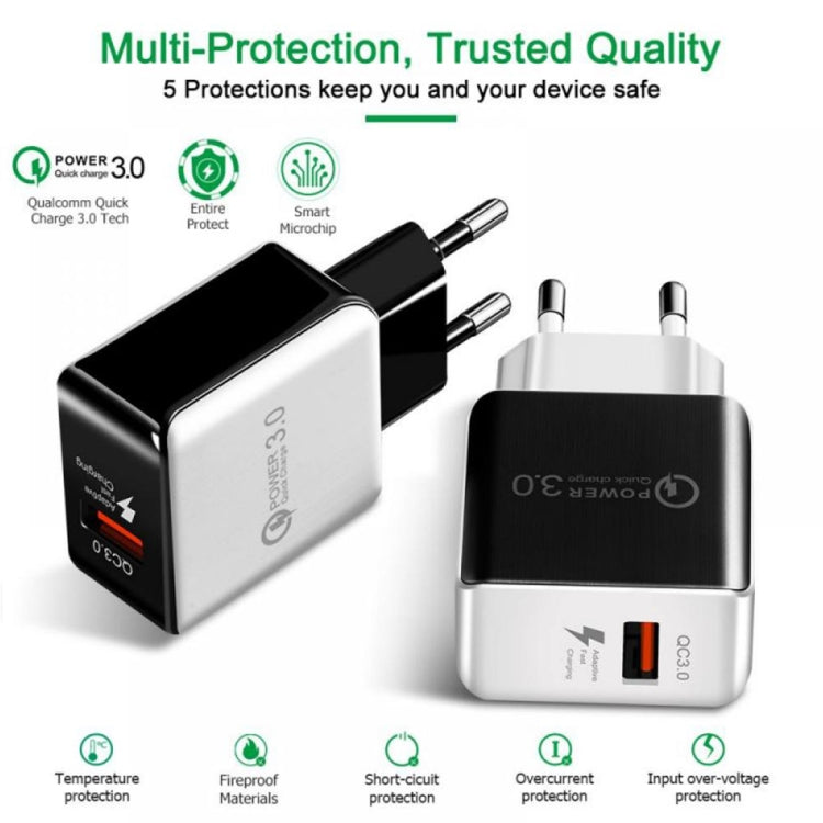 1USB QC 3.0 Wire Drawing Quick Charger EU Plug(black) - USB Charger by PMC TechLife | Online Shopping South Africa | PMC TechLife | Buy Now Pay Later Mobicred