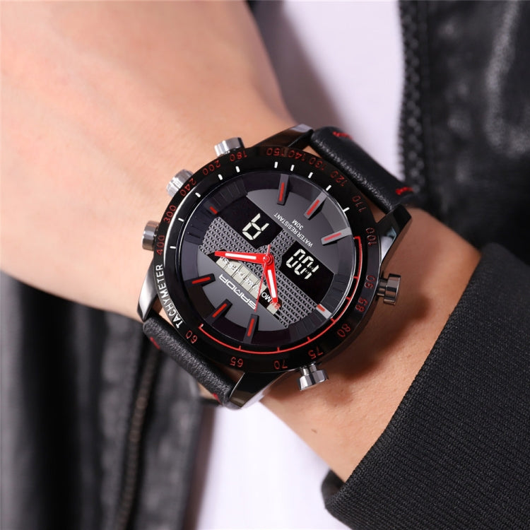 SANDA 774 Men Belt Watch Dual Display Multi Function Sports Electronic Watch Fashion Trend Leisure Waterproof Luminous Watch(Red) - Sport Watches by SANDA | Online Shopping South Africa | PMC Jewellery | Buy Now Pay Later Mobicred