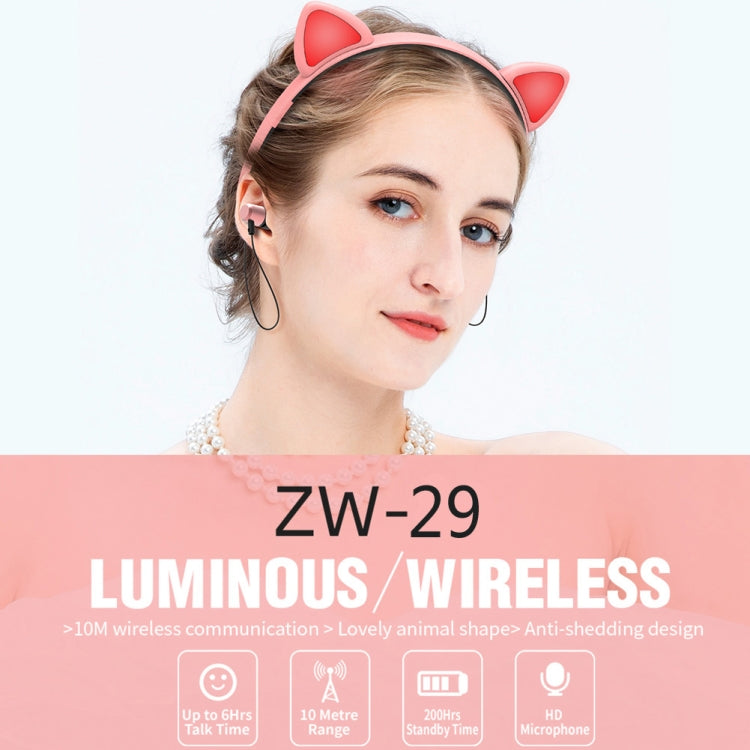 ZW29 Cat Ear Stereo Sound HIFI Fashion Outdoor Portable Sports Wireless  Bluetooth Headset with Mic & LED Light Glowing(Pink) - Neck-mounted Earphone by PMC Jewellery | Online Shopping South Africa | PMC Jewellery