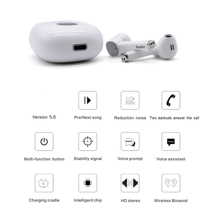 Oneder W16 TWS Bluetooth 5.0 Wireless Bluetooth Earphone with Charging Box, Support HD Call & LED Display Battery(White) - TWS Earphone by OneDer | Online Shopping South Africa | PMC Jewellery