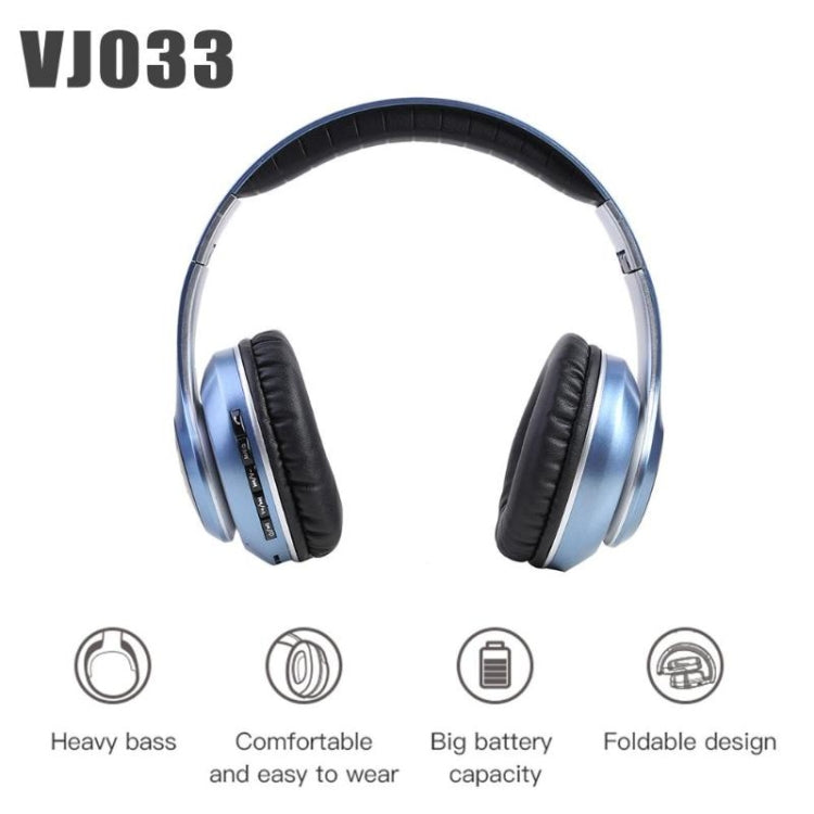 VJ033 Multi-function Upgrade Bluetooth 5.0 Headset Stereo Wireless LED Microphone FM Radio Headset(Blue) - Headset & Headphone by PMC Jewellery | Online Shopping South Africa | PMC Jewellery