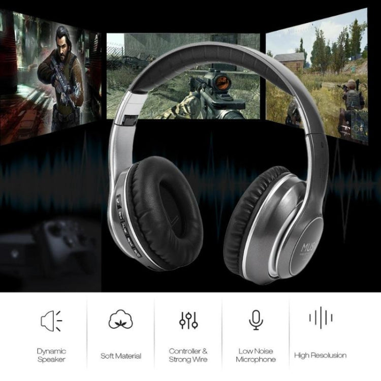 VJ033 Multi-function Upgrade Bluetooth 5.0 Headset Stereo Wireless LED Microphone FM Radio Headset(Gray) - Headset & Headphone by PMC Jewellery | Online Shopping South Africa | PMC Jewellery