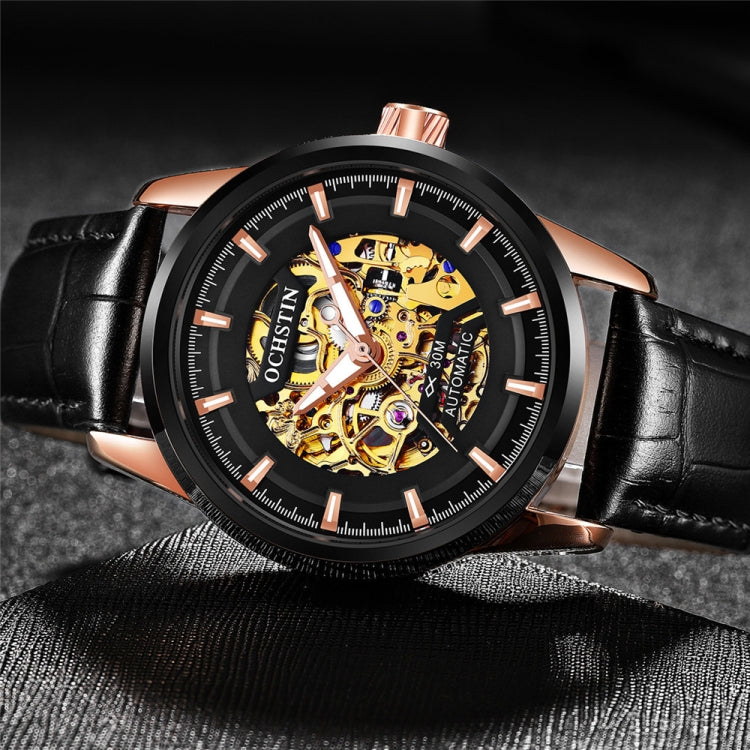 Ochstin 2002C Men  Automatic Hollow Leather Mechanical Watch Business Waterproof Night Light Men Watch Mechanical Watch(Black) - Leather Strap Watches by OCHSTIN | Online Shopping South Africa | PMC Jewellery | Buy Now Pay Later Mobicred