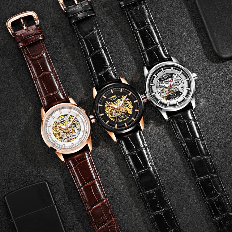 Ochstin 2002C Men  Automatic Hollow Leather Mechanical Watch Business Waterproof Night Light Men Watch Mechanical Watch(Black) - Leather Strap Watches by OCHSTIN | Online Shopping South Africa | PMC Jewellery | Buy Now Pay Later Mobicred