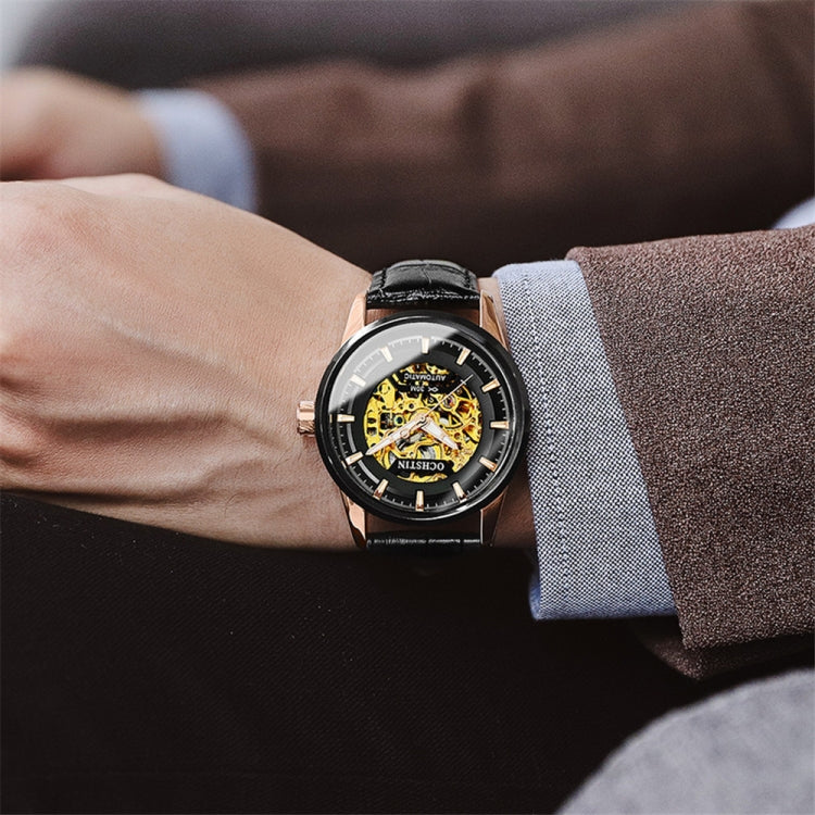 Ochstin 2002C Men  Automatic Hollow Leather Mechanical Watch Business Waterproof Night Light Men Watch Mechanical Watch(Black) - Leather Strap Watches by OCHSTIN | Online Shopping South Africa | PMC Jewellery | Buy Now Pay Later Mobicred