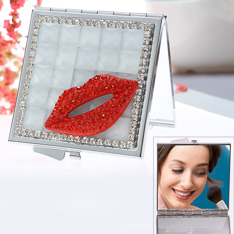 Handmade Diamond Mini Makeup Mirror Portable Double-sided Small Mirror Ruby Red Lips(White Crystal) - Mirror by PMC Jewellery | Online Shopping South Africa | PMC Jewellery