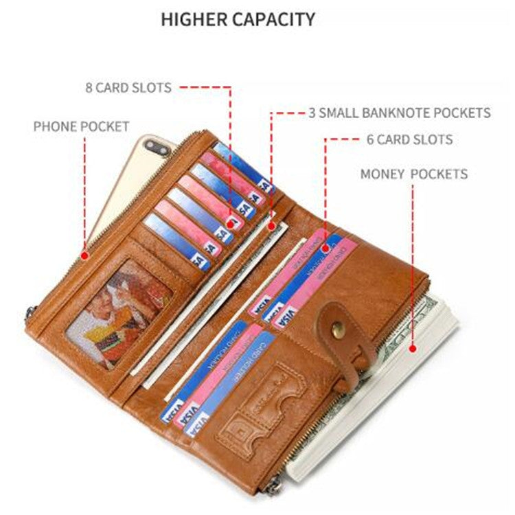 Ladies Genuine Leather Long Wallet Anti-theft Card Bag Multifunctional Clutch Bag(Brown) - Antimagnetic RFID Package by PMC Jewellery | Online Shopping South Africa | PMC Jewellery | Buy Now Pay Later Mobicred