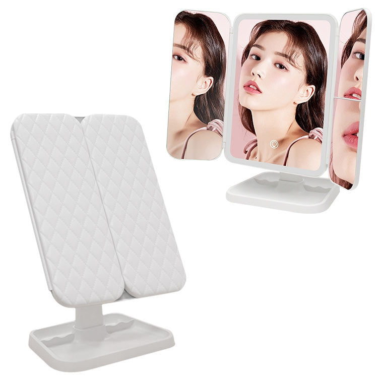 Simple & Stylish LED Three-Fold Square Makeup Mirror, Specification:Charging Model Monochrome Lamp(White) - Mirror by PMC Jewellery | Online Shopping South Africa | PMC Jewellery