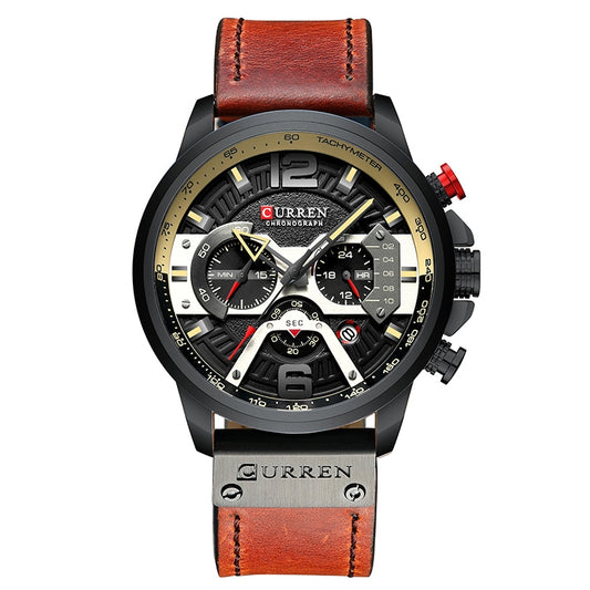 CURREN M8329 Casual Sport Leather Watch for Men(Black Khaki) - Leather Strap Watches by CURREN | Online Shopping South Africa | PMC Jewellery | Buy Now Pay Later Mobicred