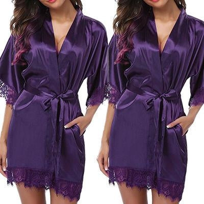 Half Sleeve Robe Women Faux Silk Pajama Sexy Night Dress, Size:L(Purple) - Pajamas & Bathrobe by PMC Jewellery | Online Shopping South Africa | PMC Jewellery