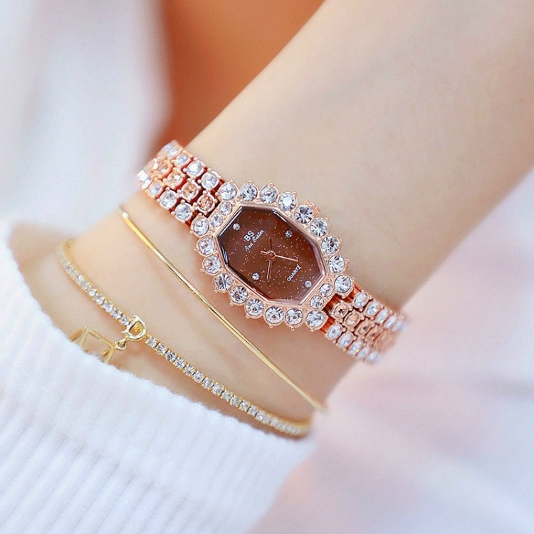 BS bee sister FA1581 Women Octagonal Dial Diamond Plated Rhinestone Bracelet Quartz Watch(Rose Gold Coffee Diamond) - Alloy Watches by BS Bee Sister | Online Shopping South Africa | PMC Jewellery | Buy Now Pay Later Mobicred