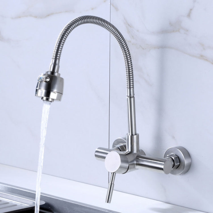 Stainless Steel Material Wall Mounted Kitchen Sink Mixer Faucet Free Rotation Hose Water Tap - Faucets & Accessories by PMC TechLife | Online Shopping South Africa | PMC TechLife