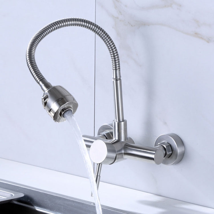 Stainless Steel Material Wall Mounted Kitchen Sink Mixer Faucet Free Rotation Hose Water Tap - Faucets & Accessories by PMC Jewellery | Online Shopping South Africa | PMC Jewellery