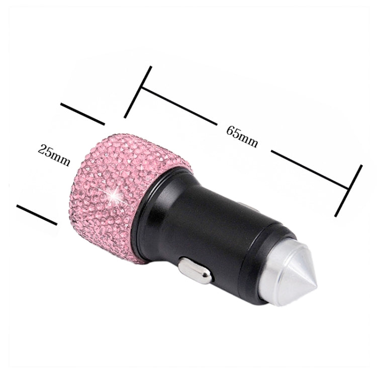 Diamond Car Dual USB Charge Mobile Phone Safety Hammer Charger(pink) - Car Charger by PMC Jewellery | Online Shopping South Africa | PMC Jewellery