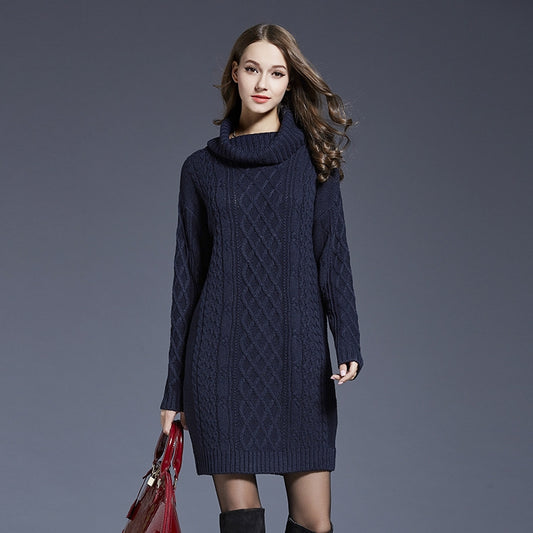 Autumn And Winter Knitwear Dresses Long Turtleneck Sweater For Women, Size: L(Navy Blue) - Sweater by PMC Jewellery | Online Shopping South Africa | PMC Jewellery