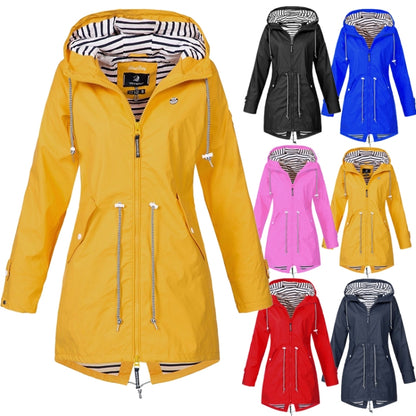 Women Waterproof Rain Jacket Hooded Raincoat, Size:XXL(Navy Blue) - Hoodie by PMC Jewellery | Online Shopping South Africa | PMC Jewellery