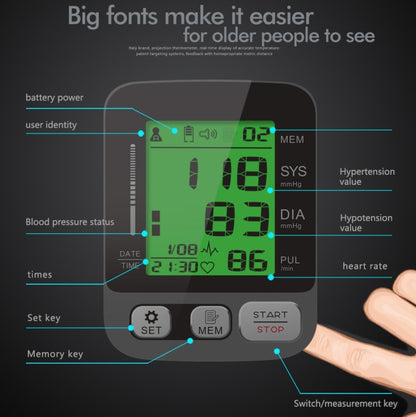 JZ-256A Tri-Color Backlight Automatic Upper Arm Sphygmomanometer Home Electronic Sphygmomanometer, Size:22-42cm(No Voice Broadcast) - Sphygmomanometer by PMC Jewellery | Online Shopping South Africa | PMC Jewellery