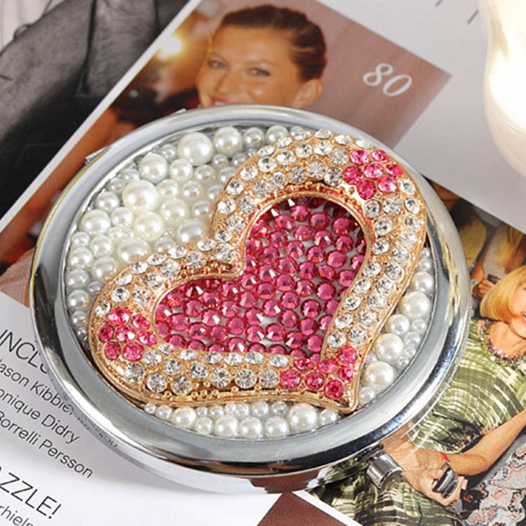 Handmade DIY Diamond Folding Mini Double Sided Makeup Mirror Love Shape - Mirror by PMC Jewellery | Online Shopping South Africa | PMC Jewellery